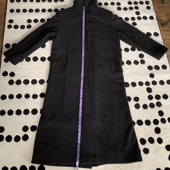 Vintage 90s Wool Cashmere Faux Fur Lined Hood Long Maxi Coat Overcoat - Picture 16 of 16